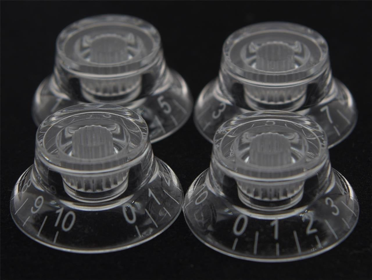 Dopro 4pcs Clear w/White Number LP Guitar Bell Knobs Top Hat Knobs for Epiphone Les Paul/Import Guitar Bass w/Coarse 5.8mm Split